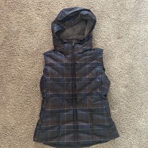 Patagonia Down with It Hooded Puffer Vest Rosadark Walnut Plaid Size Medium